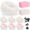 Huwena 12 Pcs Inflatable Bean Bag Chair Set with Blankets & Pump, Beige