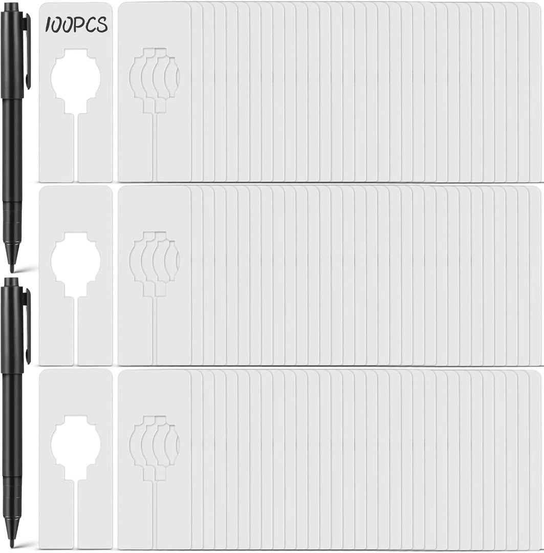 Blulu 100 Pack Closet Rack Dividers Rectangular with Marker Pen White Clothing Hanger Dividers Writable and Reusable for Sorting Clothing Size, Color