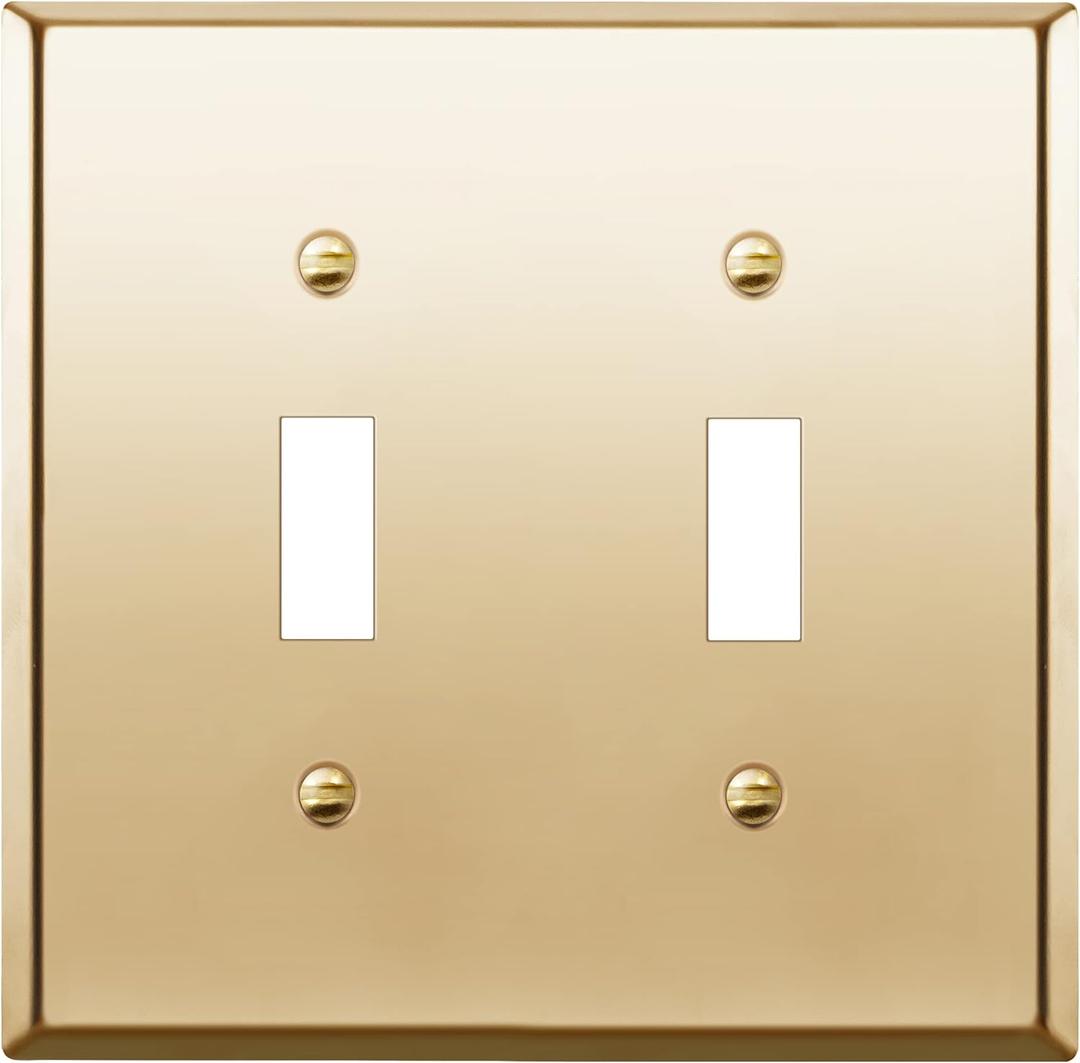 ENERLITES Toggle Light Switch Metal Wall Plate, Stainless Steel 201, Corrosion Resistant, Size 2-Gang 4.50" x 4.57", 7712-PB, Polished Brass, Gold