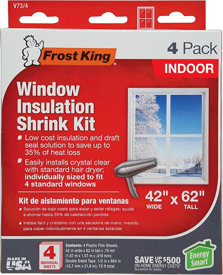 Frost King V73/4T Shrink Film Window KIT, 4-Pack, Clear, Transparent