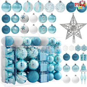 Joiedomi 71 Pcs Blue & White Christmas Ornaments Set, Assorted Christmas Tree Ornaments with Star Tree Topper, Shatterproof Hanging Balls Decor for Xmas Wreath Garland Holidays Party