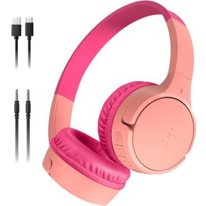 Belkin SoundForm Mini - Wireless Bluetooth Kids Headphones, 30H Battery, 85dB Safe Volume Limit, Built-in Microphone - Toddler On-Ear Earphones for iPhone, iPad, Fire Tablet, Ideal for School - Pink