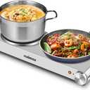 CUSIMAX Hot Plate, Electric Double Burner, 1800W Cast Iron Countertop Cooktop, Portable for Cooking, Compatible for All Cookwares, Easy Clean, Upgraded Version (Double Burners, Silver)