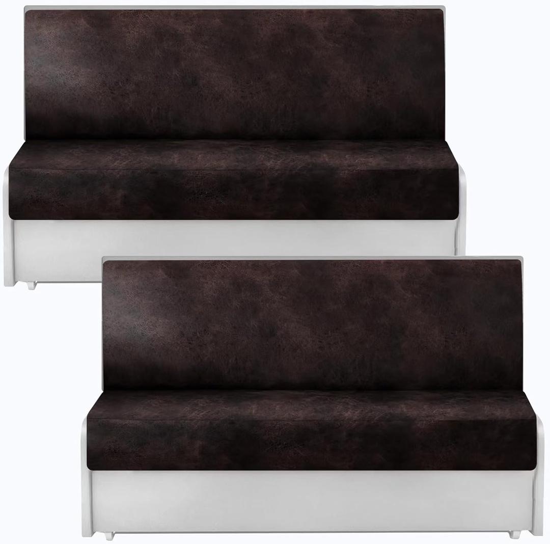 Leather Look RV Dinette Cushion Covers - Stretchable Camper Cushion Slipcovers for Travel Trailer Couch, Washable (2 Backrest Cover & 2 Bench Cover,Chocolate) (2 Sets)