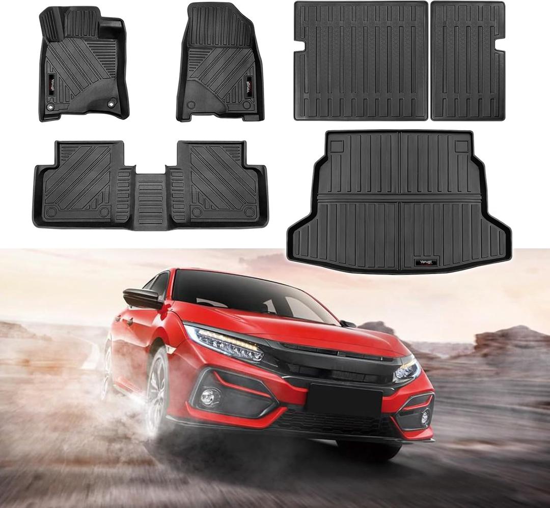 for 2022 2023 2024 2025 Honda Civic Hatchback Floor Mats Cargo Liner Backrest Mat Set All Weather TPE Rubber Protection Mat Civic Hatchback Accessories (Only for Honda Civic Hatchback)