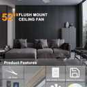 Ohniyou Ceiling Fans with Lights, 52 Inch Low Profile Ceiling Fan with Light and Remote/APP Control, Flush Mount, Dimmable, Qiuet DC Motor, Silver Ceiling Fan for Bedroom, Living Room