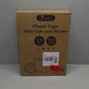 Ginkgo 100 Pack 24oz Clear Plastic Cups with Lids and Straws - Disposable Iced Coffee Cups for Smoothies, Lemonade