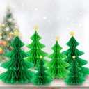 Whaline 6 Pack Christmas Honeycomb Paper Tree 3D Green Xmas Paper Trees Centerpiece Ceiling Hanging Tissue Pine Tree Star for Holiday Decoration, 3 Sizes