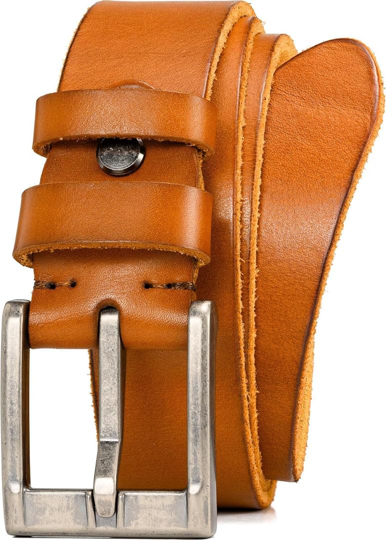 WOLFANT Full Grain Leather Casual Work Belts for Men,100% Italian Real Solid Leather (Waist 35"-36", 3.8wide-m/Tan)