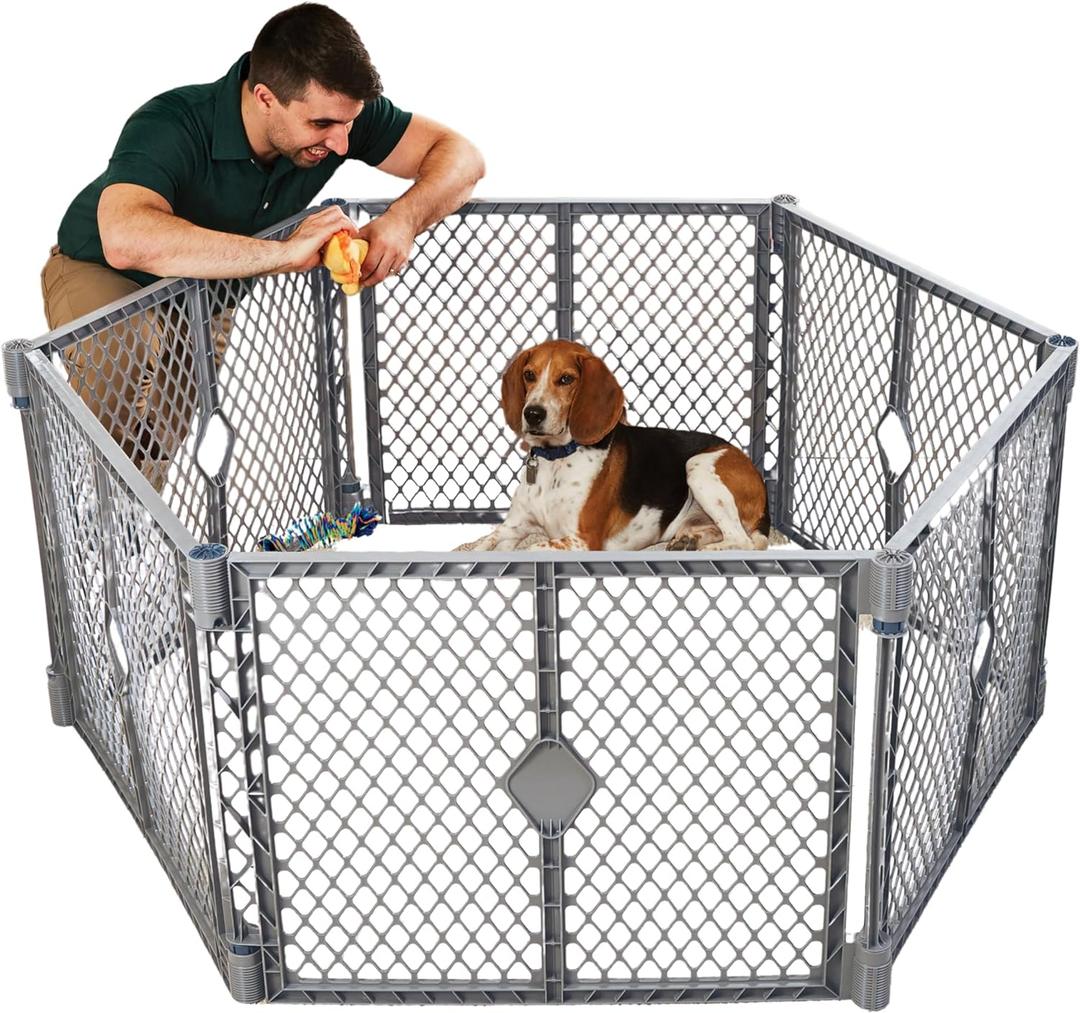 North States MyPet Petyard: 5.5 Ft. Wide Customizable Folding Dog Playpen Indoor/Outdoor. Made in USA. 6-Panel Puppy Playpen. Freestanding Play Pen Dog Gate 26" Tall, Fieldstone