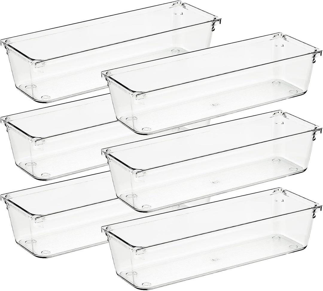 Ravinte 6 Pack Drawer Organizer - 3" X 9" Plastic Storage Bins, Acrylic Organizers with Non-Slip Pads Clear Desk Storage Tray for Makeup, Jewelries, Kitchen Utensils, Bathroom and Office Ravinte 6 Pack Drawer Organizer - 3" X 9" Plastic Storage Bins, Acrylic Organizers with Non-Slip Pads Clear Desk Storage Tray for Makeup, Jewelries, Kitchen Utensils, Bathroom and Office