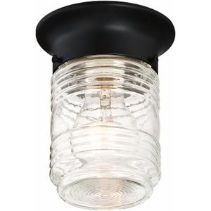 Design House Jelly Jar Indoor Outdoor Flush Mount Ceiling Light, Matte Black, 5.9 in H x 4.8 in Dia, Damp Rated, Dimmable, Uses 1 E26 Bulb, Ribbed Clear Glass, Weather-Resistant Steel, 587220