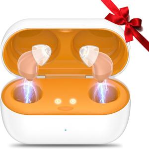 Hearing Aids, Rechargeable Digital Hearing Aids for Seniors, Noise Cancelling with 16-Channel Sound Processing, Invisible Hearing Aids for Men Women with Charging Case (1, yellow)