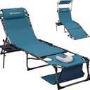 FUNDANGO Heavy Duty Tanning Chair with Face Hole & Canopy, 400lbs Beach Lounge Chair with Side Table, 5-Position Sun Lounger for Outdoor Patio Pool-Face Down Chaise with Anti-Pinch Safety Lock,Cyan