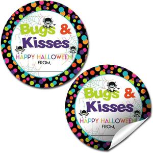 Bugs & Kisses Halloween Thank You Sticker Labels, 40 2" Party Circle Stickers by AmandaCreation, Great for Party Favors, Envelope Seals & Goodie Bags