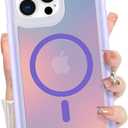 Bonoma for iPhone 15 Pro Case, Iridescent Back, Magnetic Support for MagSafe Shockproof Cover, Crystal and Corner High-Duty Protection for Girls Women -Purple