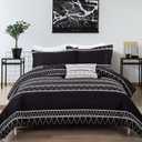 WONGS BEDDING Black Comforter Set Full, Reversible Boho Triangle Striped Down Alternative Comforter for Full Bed - 3 Pieces (1 Comforter + 2 Pillowcases), Soft Microfiber Bedding Set 78"x 90"