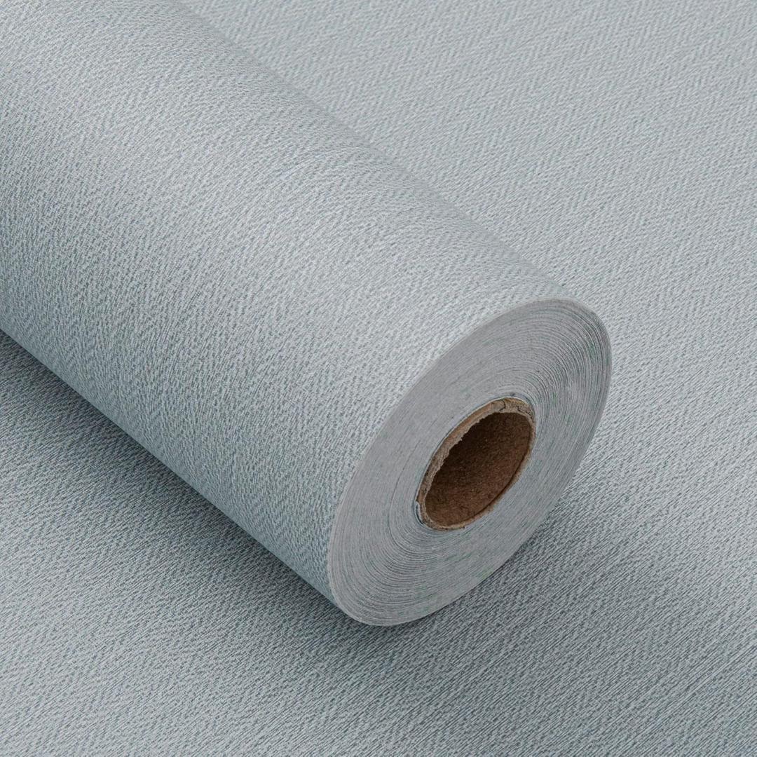 Haimin Fabric Wallpaper Textured Contact Paper (24in X 393in) Peel and Stick Faux Linen Wall Paper Self-Adhesive Vinyl Wallpaper Herringbone Look (Blue and Gray)