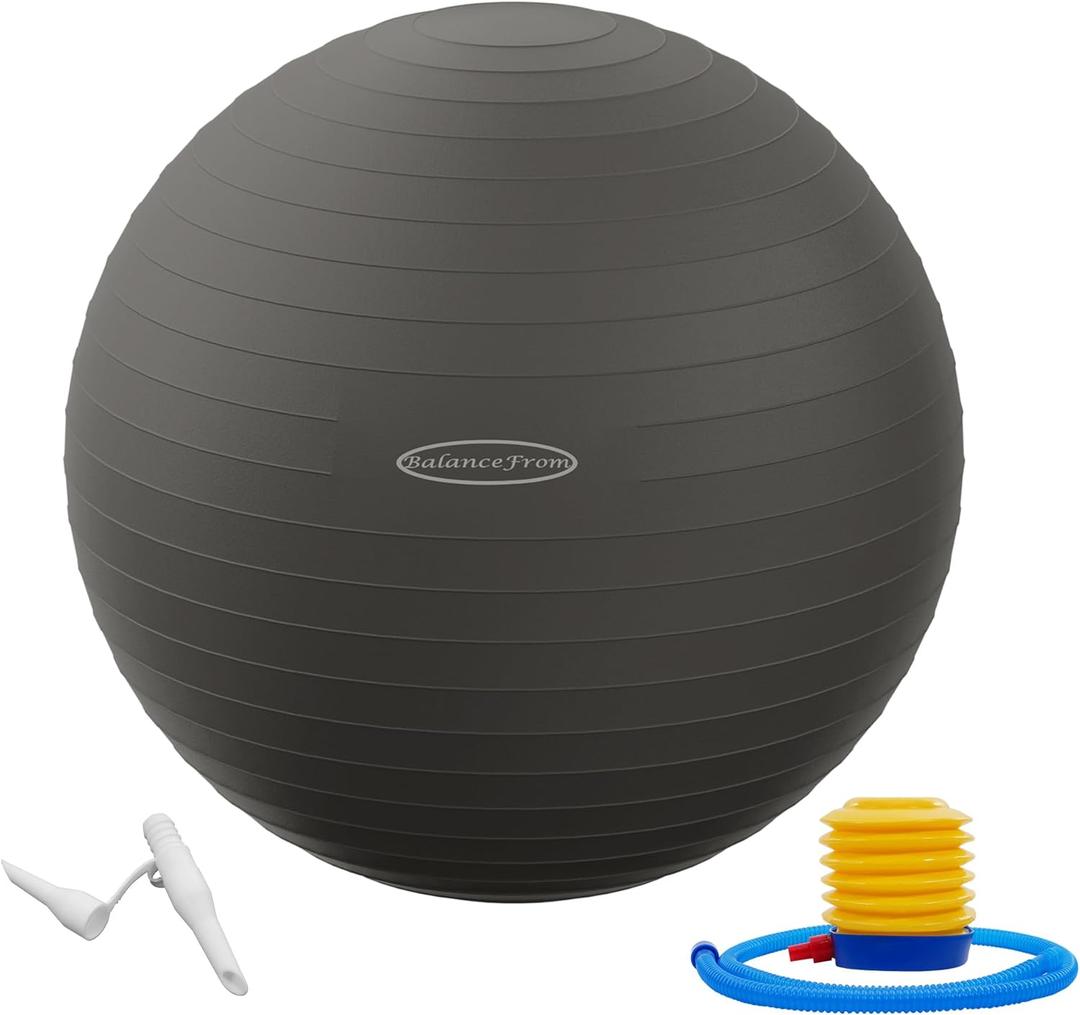 Anti-Burst and Slip Resistant Exercise Yoga Fitness Birthing Ball with Quick Pump, 2,000-Pound Capacity, Multiple Colors and Sizes (Gray)