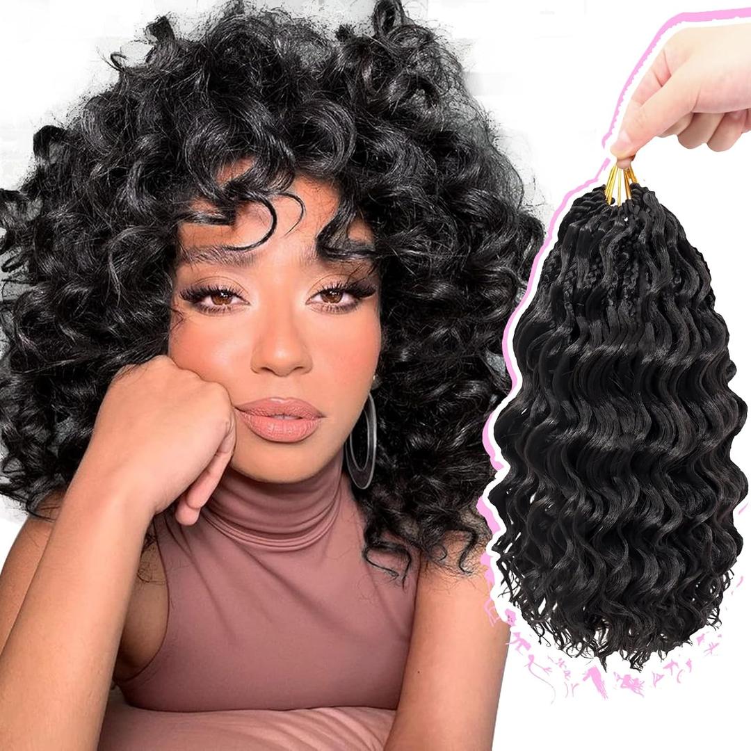Gowit Pre Looped Deep Wave Crochet Hair 10 Inch 7 Packs Short Curly Black Pre Twisted Ocean Wave Deep Twist Crochet Braids Synthetic Braiding Hair for Black Women