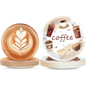 gisgfim 48 Pcs Coffee Party Plates Supplies Tableware Set Coffee Bean Birthday Party Decorations Latte Fun Cup Theme Baby Shower Table Supplies Favors Decors for 48 Guests