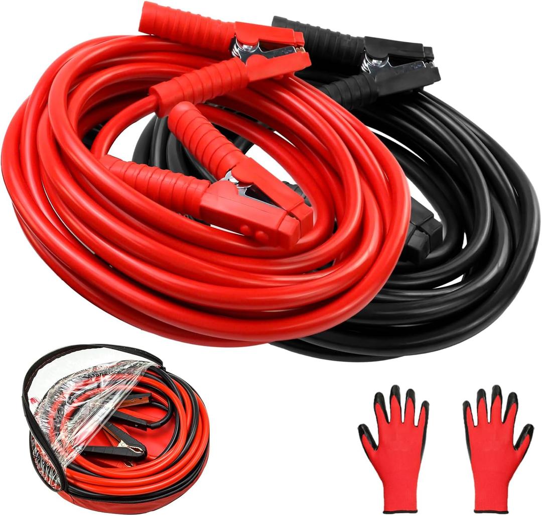 iMeshbean Heavy Duty Jumper Cable, 2/0 Gauge 20FT Automotive Booster Jumper Cables for 12V/24V Car, SUV &Truck Battery, with Strong Clamps & Thiekened Inner Core, Carry Bag and Gloves Included