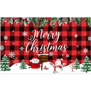 LHLJOYU Christmas Doormat Snowman Christmas Tree Red Black Plaid Fun Front Door Mat Non-Slip Rubber Backing Welcome Mat Floor Mat Indoor Outdoor (19.7"x31.5", Red and Black Buffalo Plaid) (2'8" x 1'8" (Rectangular)