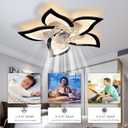 Bevenus Low Profile Ceiling Fans with Lights,27.2 Black Modern Dimmable Flower Shape Ceiling Light Fan with Remote Control/app Control,Timing 6 Gear Speeds Fan Ceiling Lamp.