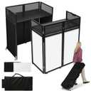 LUCKUP Portable DJ Facade Booth Table with Wheels, 41L x 20W DJ Stand Facade with Adjustable Feet, 2-Color Scrims & Carry Bag, Foldable DJ Booth for Weddings, Parties, Mobile DJs