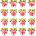Sherr 24 Pcs Wedding Rose Wrist Corsage Wristlet Band for Bridal Bridesmaid Women Flowers Bracelets Decor Wedding Artificial Flowers for Party Prom Homecoming (Peach Pink)
