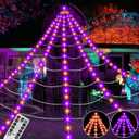 390 LED Halloween Spider Web Lights Decor, 16.4Ft Giant Net Lights with 26m Light Chain & Remote Control (8 Light Modes & Timer), Decoration for Garden Indoor Outdoor - Purple+Orange