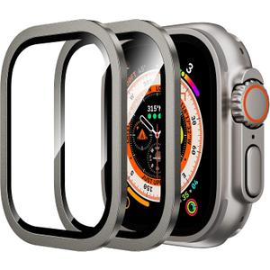 WSKEN for Apple Watch Ultra 3/Ultra 2/Ultra Screen Protector 49mm,9H Tempered Glass + Titanium Alloy Frame, [Keep Original] [Touch Sensitive] Lightweight Protective Glass Film for iwatch Ultra 3/2/1
