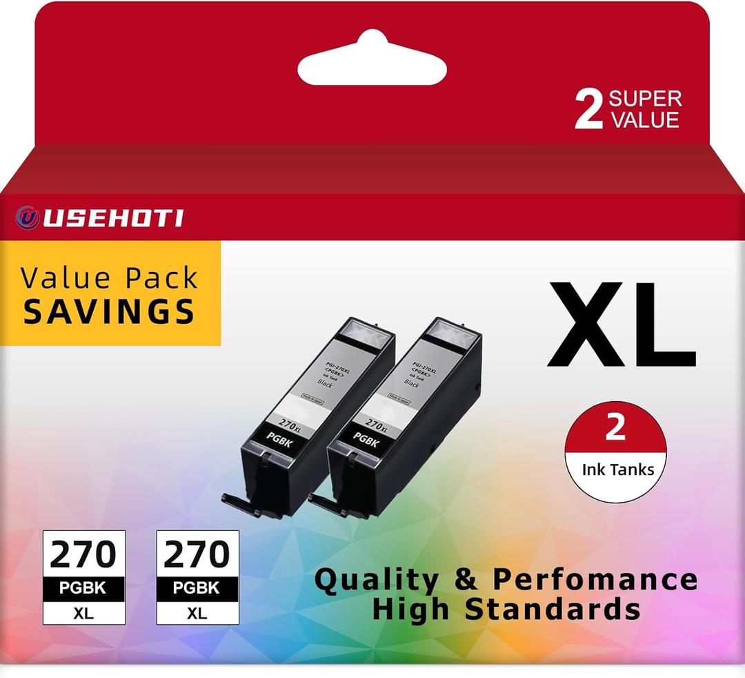270XL PGBK Ink Cartridges Compatible with PGI-270XL Series Printers, High-Yield Black Ink Replacement for MG and TS Models (2-Pack)