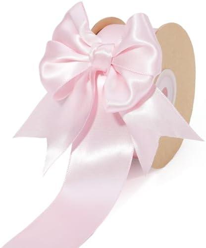 LaRibbons 1 1/2 Inch 50 Yard Double Faced Satin Ribbon,Light Pink Satin Craft Fabric Ribbon for Gift Wrapping Floral Bouquets Wedding Party Decoration 2Pcs