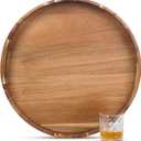 GinSent Extra Large Ottoman Tray, Round Ottoman Tray with Handles 22 Inches Oversized Wooden Serving Decorative Trays for Living Room Coffee Table