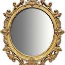 Vintage Oval Wall Mirror, Baroque Carved Frame, 26.8 x 19 Inch