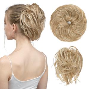 SARLA Messy Hair Bun Hair Pieces Curly Synthetic Updo Fake Scrunchies Ponytail Extension for Women Dirty Blonde, 1PCS