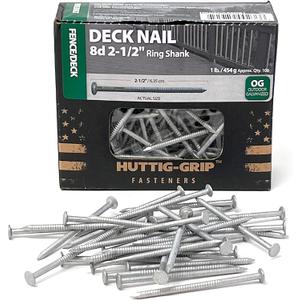 Huttig-Grip Fence Deck Nails 2-1/2 inches 8d for Wood Fencing HGN8OGRSDK1 Ring Shank Outdoor Galvanized Finish, 1 lb Pack of 106 Nails