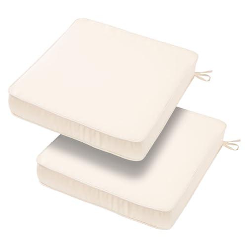 BLSTISCEN 19x19x3 Inch Outdoor Square Corner Chair Cushions with Ties Set of 2, Water&Fade Resistant Thick Seat Cushion Pads for Garden Patio Dining Porch Furniture - Cream Ivory
