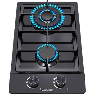 2 Burner Gas Cooktop, 12 Inch Built-in Propane Stove Top, NG/LPG Dual Fuel with Thermocouple Protection, Black Enamel Cooktop for Apartment & RV