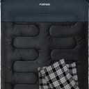 Double Sleeping Bag Flannel for Adults with 2 Pillows 2 Person Sleeping Bags Camping XXL Queen Size Two Person Sleeping Bag for Cold Weather (DARKGREY)