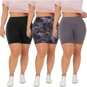 QGGQDD 3 Pack Plus Size Biker Shorts for Women 8" High Waisted Black Shorts for Yoga Workout  (XXL)