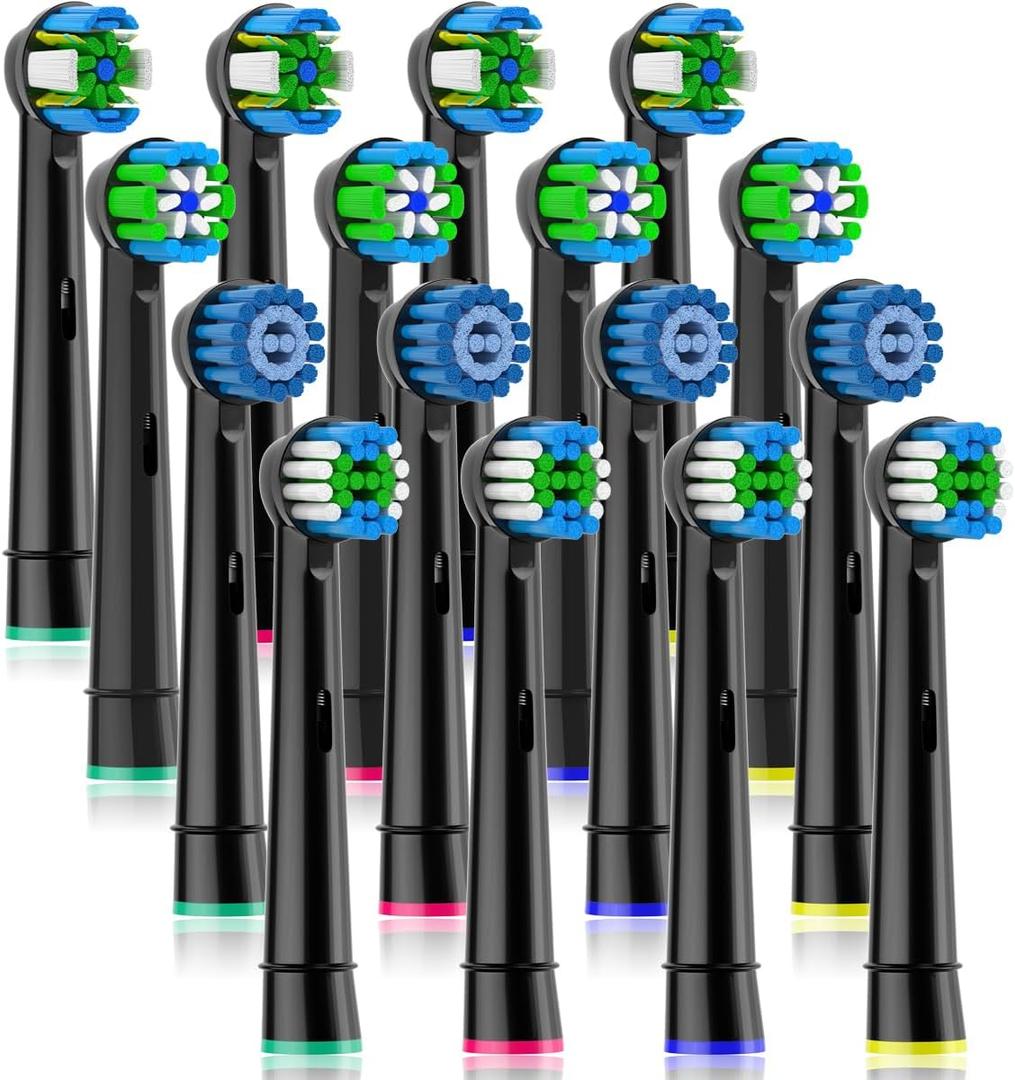 Replacement Heads Compatible with Oral B Braun Electric Toothbrush, Replacement Toothbrush Heads Fit for Oral-b Pro 1000/7500/3000/7000/8000/500, 16 Packs (Black)