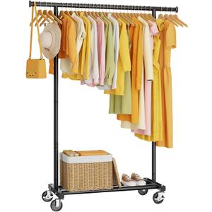 HYSEYY Clothes Rack, Clothing Rack for Hanging Clothes, Rolling Garment Rack Sturdy Coat Rack Portable Wardrobe Rack Metal Closet Rack for Bedroom Laundry Living Room, Black
