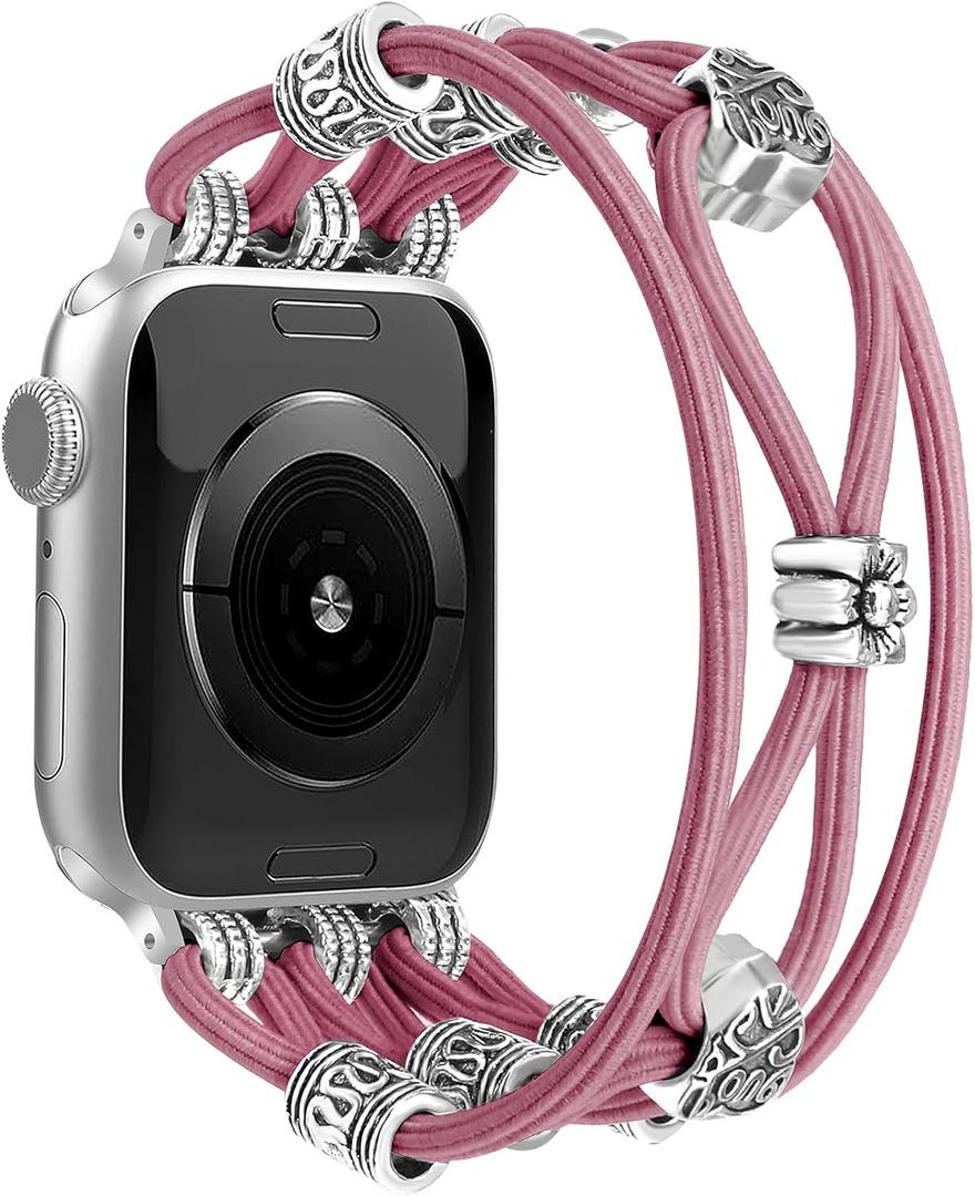 Newlibery Beaded Bracelet Compatible with Apple Watch Band, A Smoke Violet, S-38/40/41/42mm(series 12/11/10)