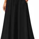 Aodemo Women's Flowy Maxi Skirt Summer Boho Pleated Elastic Waisted Casual Beach Long Skirts with Pockets, Large