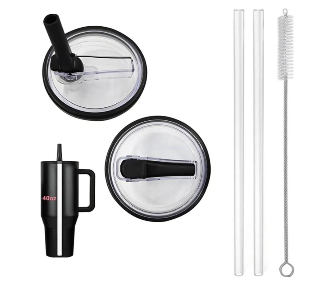 2 Pack 40 oz Tumbler Flip Straw Lid Replacement fit for HydroJug(Only), Spill Proof Splash Resistant Tumbler Lids,Reusable Leak Proof Tumbler Cover for Cup Accessories (Black)