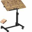 Overbed Table Bedside Desk Hospital Bed Table Mobile Rolling Laptop Stand Tilting Medical with Wheels Adjustable Height (Yellow)