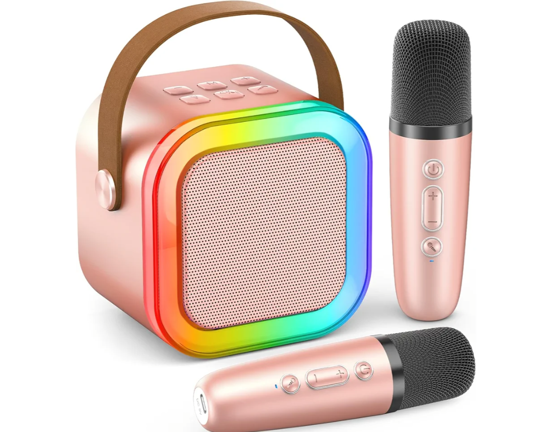 Mini Karaoke Machine for Kids Adults, 2026 TOP Birthday Gifts for Girls 3,4,5,6,7,8+Year Old Toddler Toys, Portable Bluetooth Speaker with 2 Wireless Karaoke Microphones Player Easter Gifts(Rose Gold)