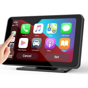 Portable Carplay Screen for Car, 7" HD Touchscreen for Car with Backup Camera/Mirror Link/Bluetooth/Voice Control/GPS/AUX/FM Satellite Radio for All Vehicles.